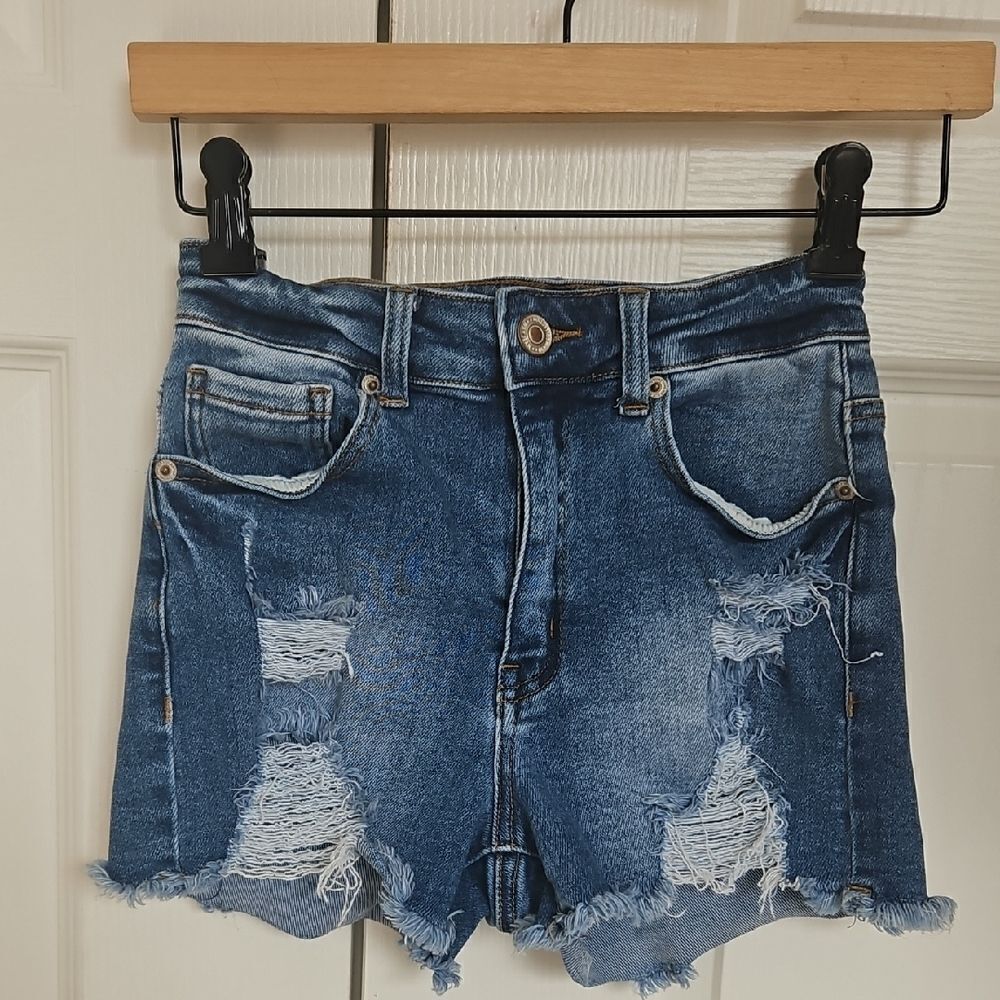 Wax Jean Blue Distressed Jean Shorts